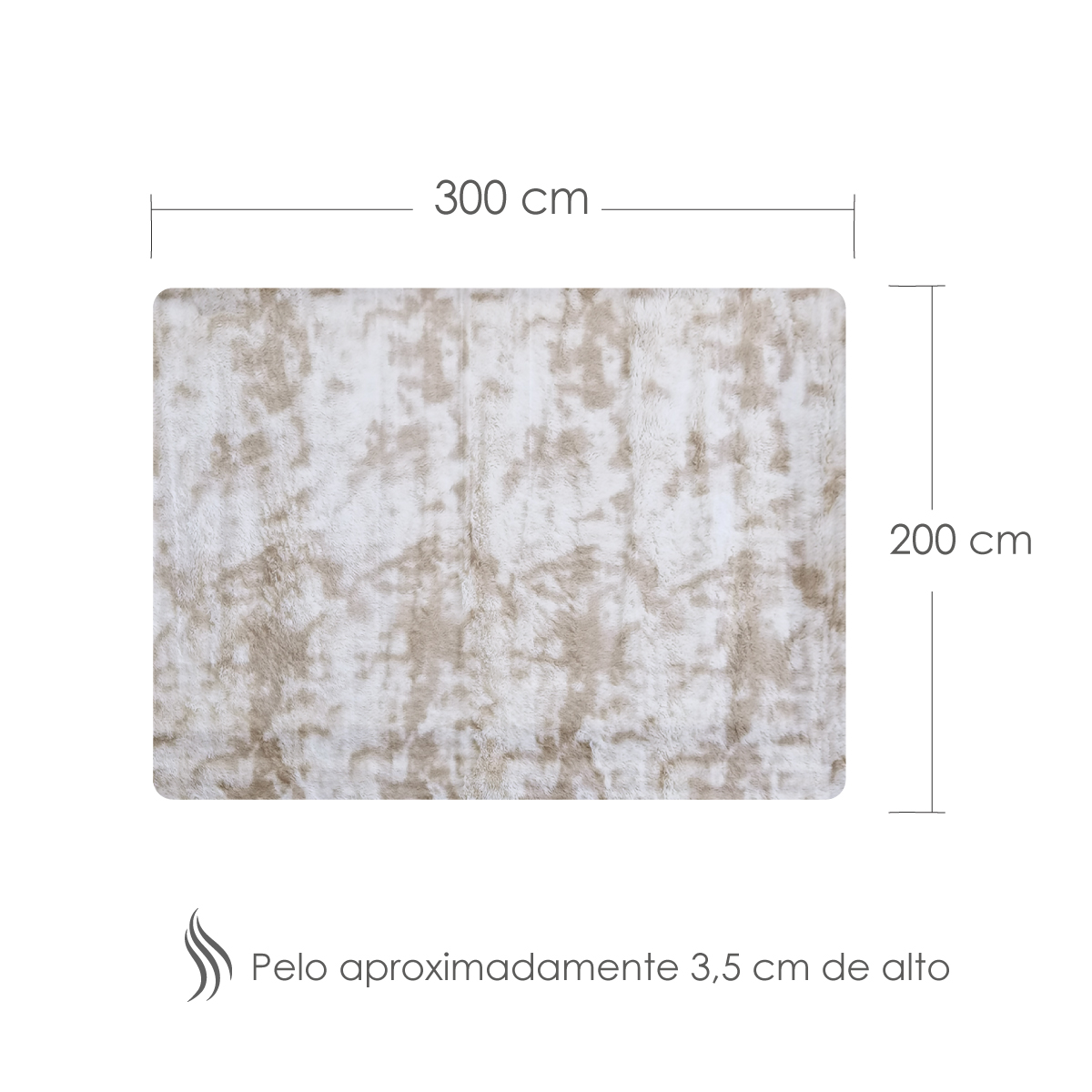 Tapete Decorativo Afelpado Motley Pelaje Largo Suave 2x3m Camel