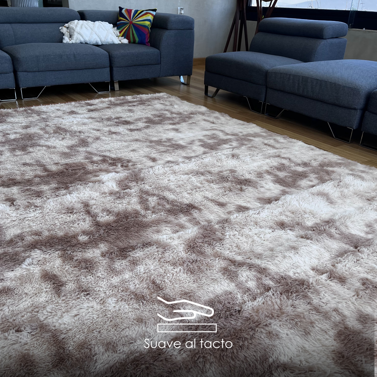 Tapete Decorativo Afelpado Motley Pelaje Largo Suave 2x3m Camel