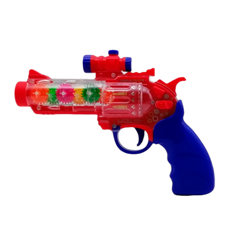 Revolver Pistola Juguete Transp Engranes Luz Y Sonido Láser