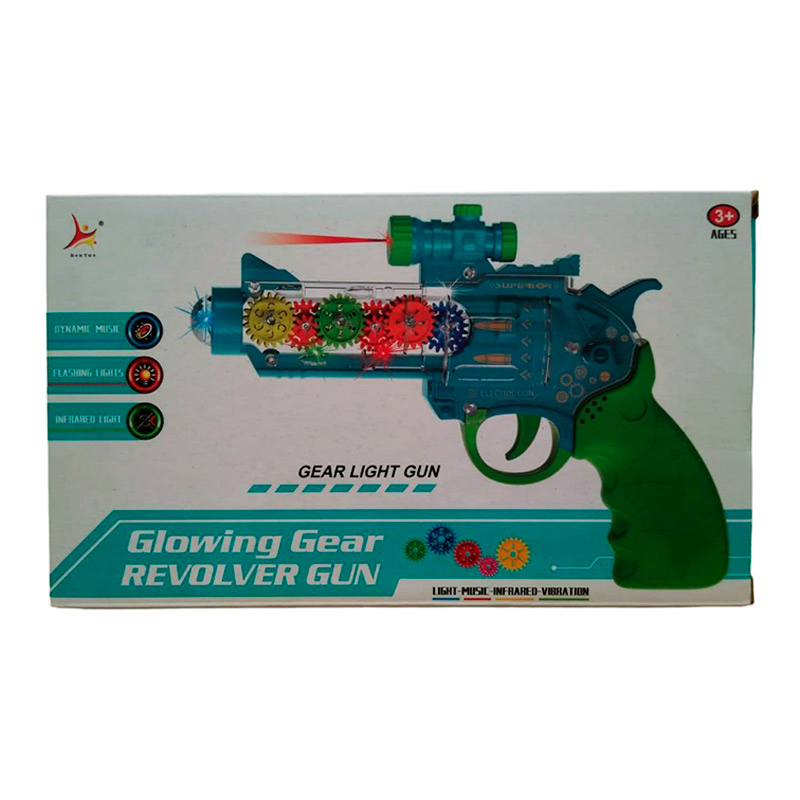 Revolver Pistola Juguete Transp Engranes Luz Y Sonido Láser