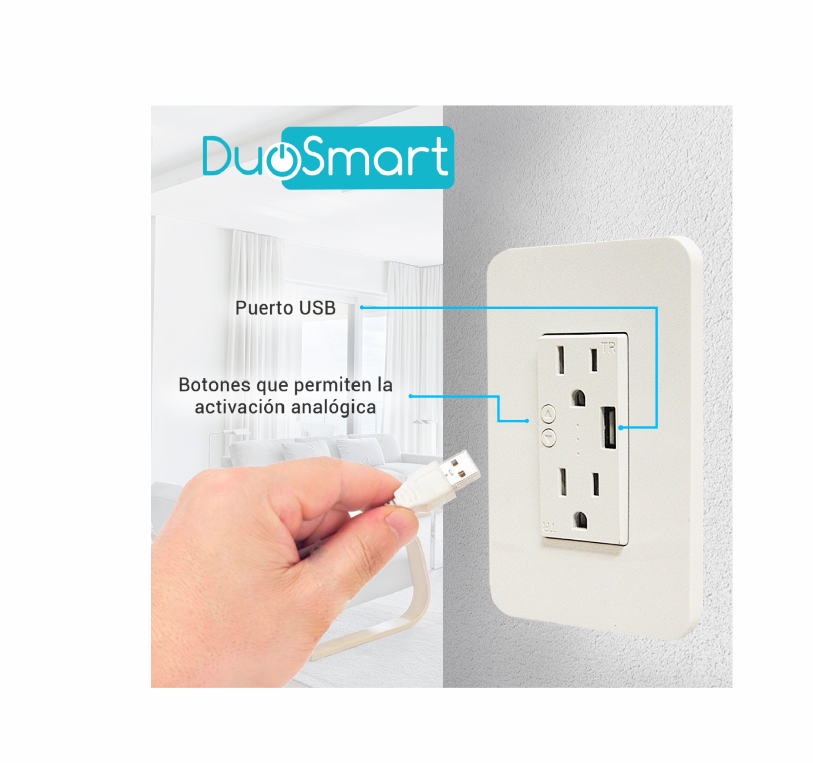 Tomacorriente inteligente Wifi de Pared enchufe puerto USB