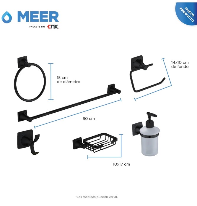 Accesorios completos Para Baño incluye Mezcladora Para Lavabo (Negro Mate) El Kit más completo para tu baño