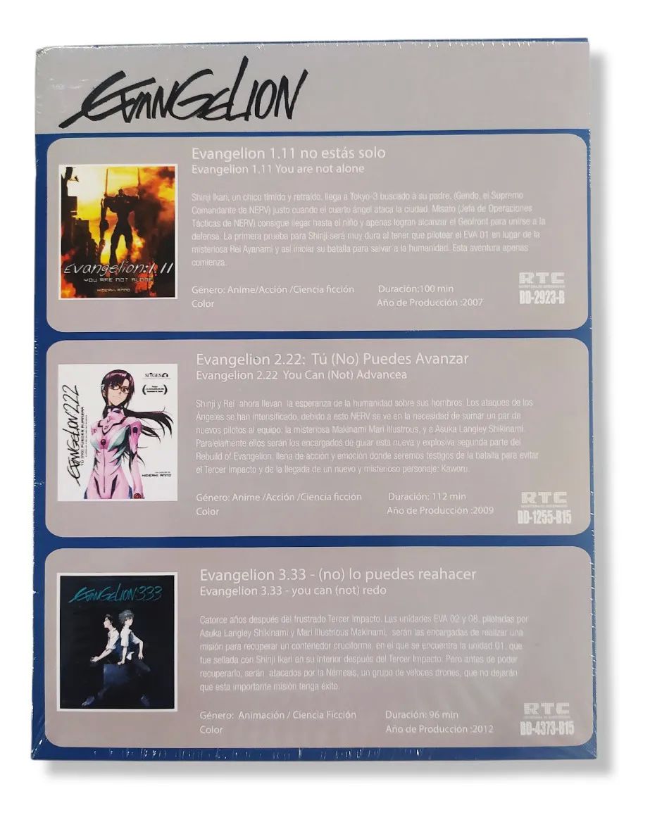 Paquete Trilogia Evangelion (1.11 / 2.22 / 3.33) Bluray