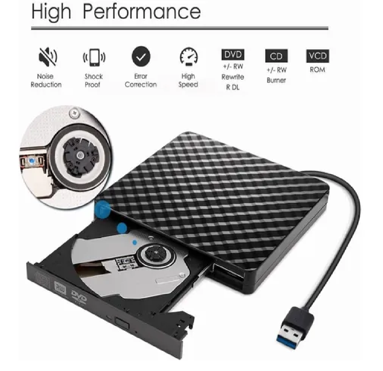 Lector Y Grabadora De Dvd/cd/externa Quemador Usb 3.0 Cd/dvd Negro