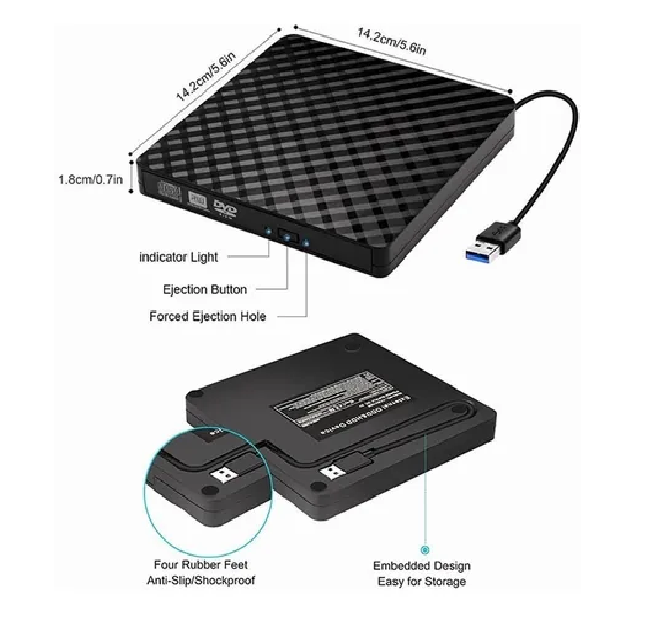 Lector Y Grabadora De Dvd/cd/externa Quemador Usb 3.0 Cd/dvd Negro