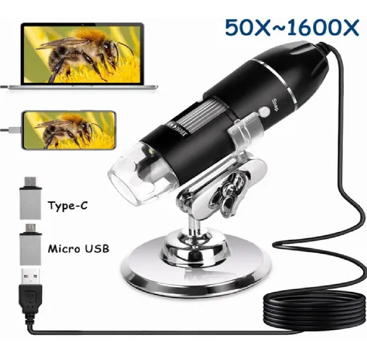 Mini Microscopio Digital Usb 1600x Zoom Optico Hd 8 Leds