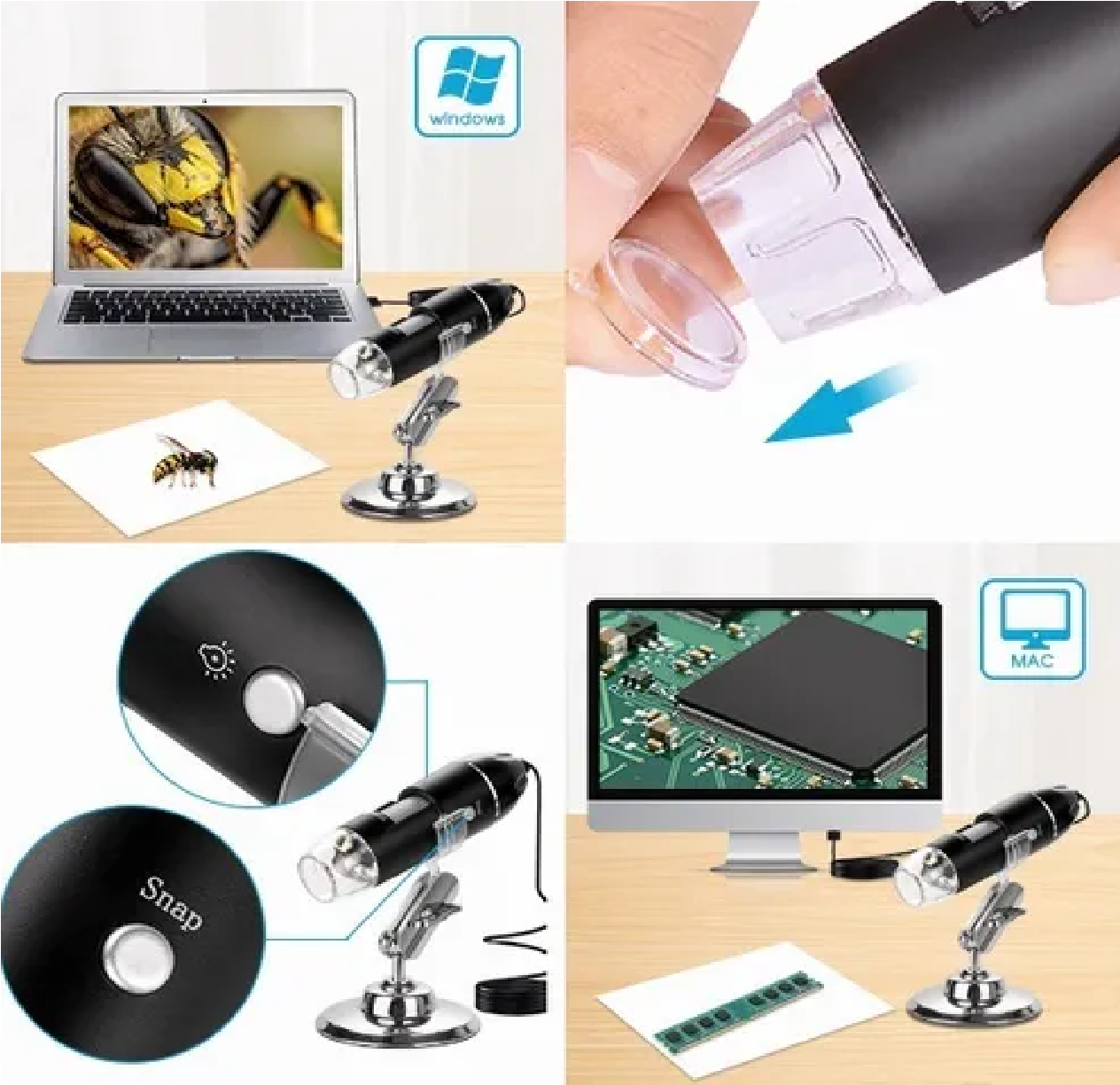 Mini Microscopio Digital Usb 1600x Zoom Optico Hd 8 Leds