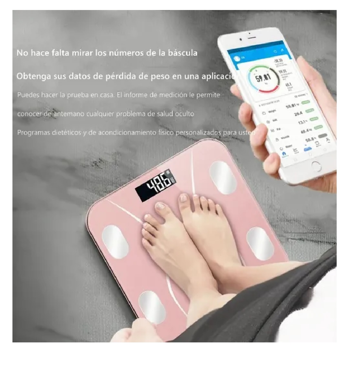 Báscula Con Indicador De Grasa, Bluetooth Y Carga Por Usb Rosa