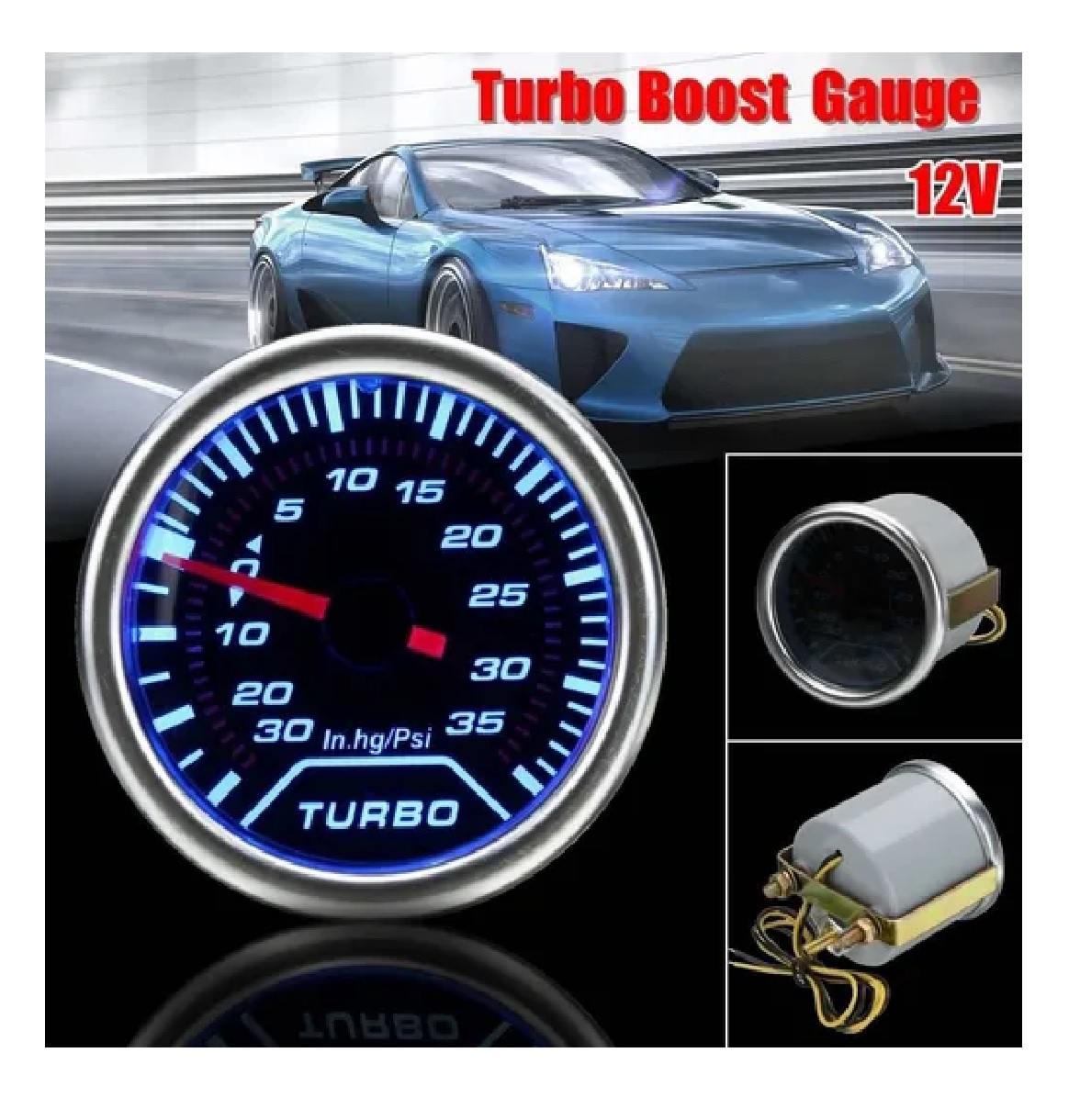 Medidor Presion Turbo Boost Psi -30~35psi 52mm Aluminio