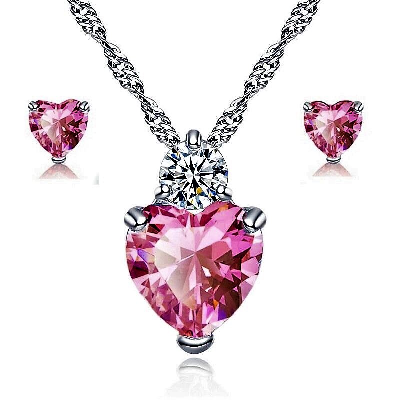 Set Corazon Rosa ADELSTEN en Chapa de Rodio y SWAROVSKI ELEMENTS INCLUYE DE REGALO ARETES DIAMOND Y CAJA PARA REGALO
