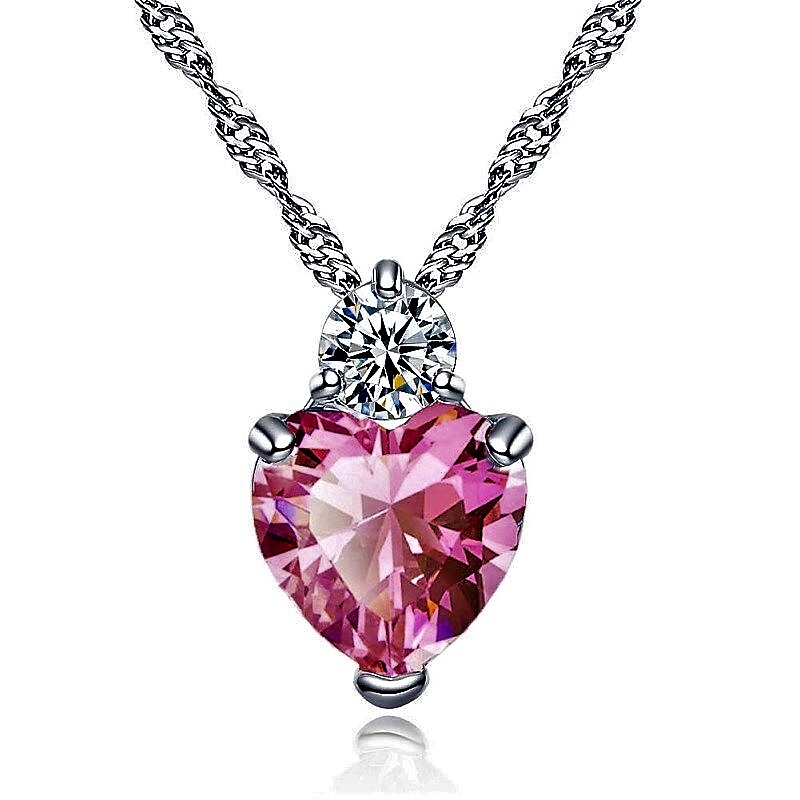 Set Corazon Rosa ADELSTEN en Chapa de Rodio y SWAROVSKI ELEMENTS INCLUYE DE REGALO ARETES DIAMOND Y CAJA PARA REGALO