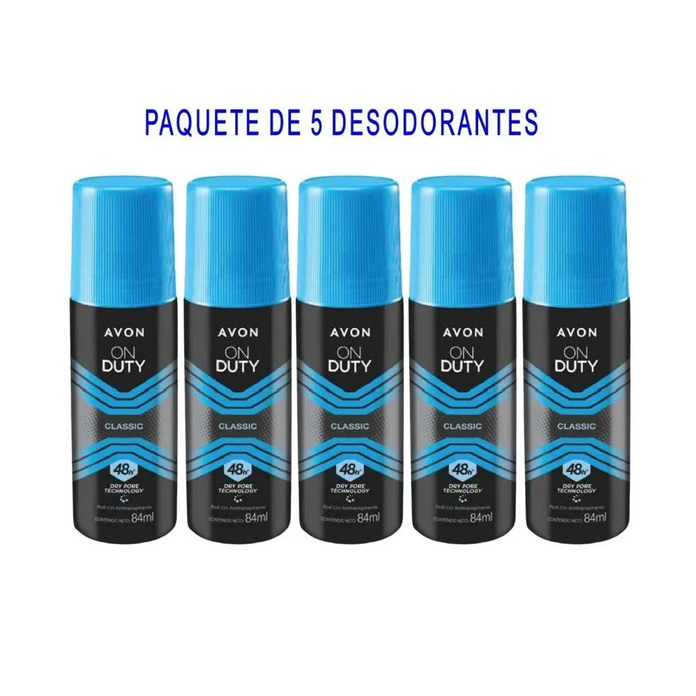 Avon On Duty Classic Desodorante Roll-On Antitranspirante 84 Ml Set De 5