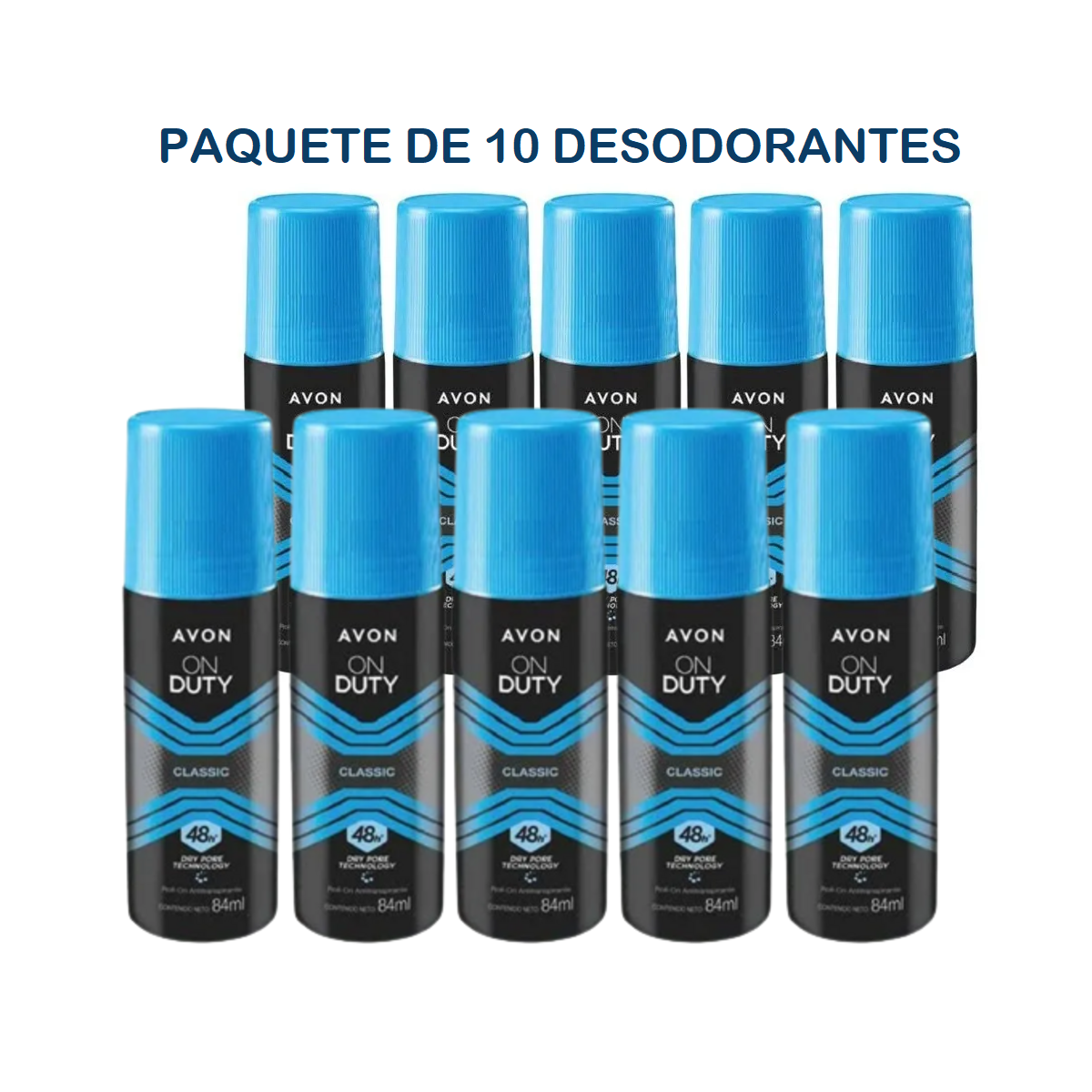 AVON ON DUTY CLASSIC DESODORANTE ROLL-ON ANTITRANSPIRANTE 84 ML SET 10 PIEZAS