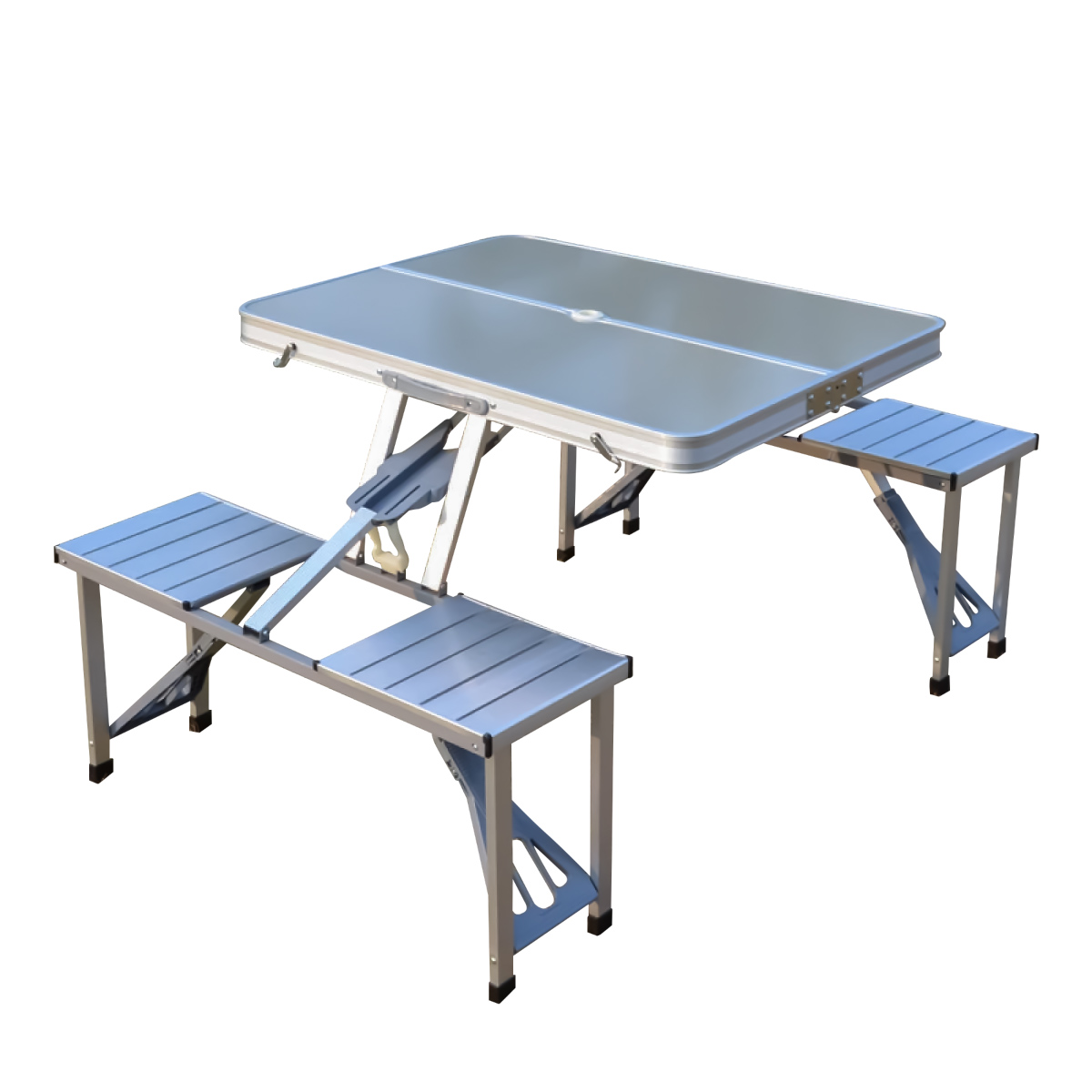 Mesa de camping plegable de 4 pies, mesa de utilidad portátil para  interiores y exteriores, plegable por la mitad, mesa de comedor de plástico  con asa