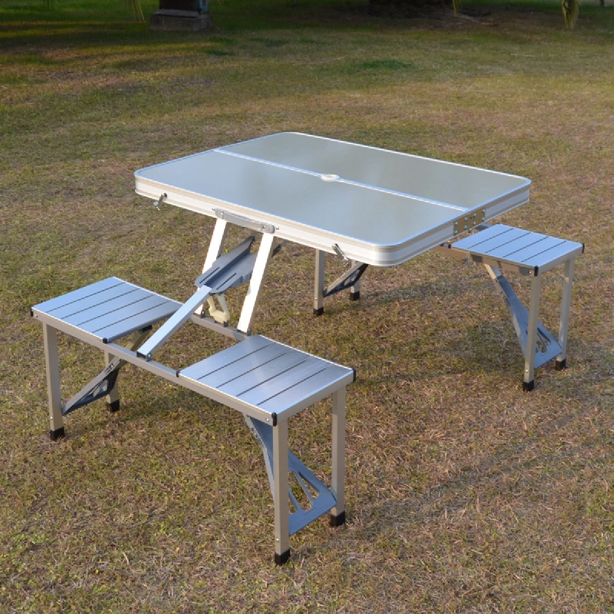 Conjunto para jardin de mesa y 4 sillas de aluminio plegables Laver