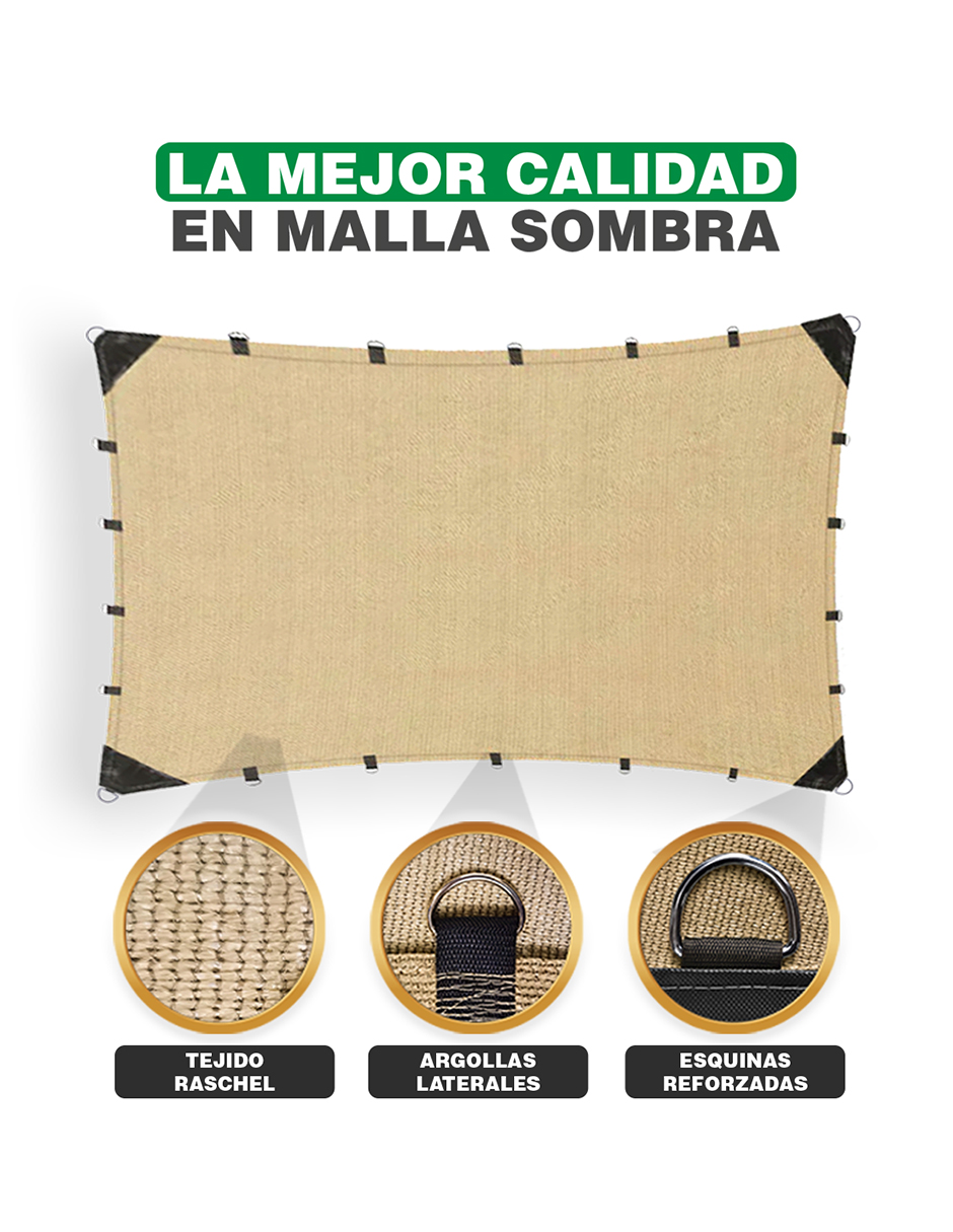Hanlob Malla Sombra 2x2 m para Exteriores Extra Reforzada, 90% de Sombra, Bloqueo de Rayos UV, Sombra Raschel para Jardín o Terraza, Resistente a Lluvias, Fácil y Lista para Instalar.