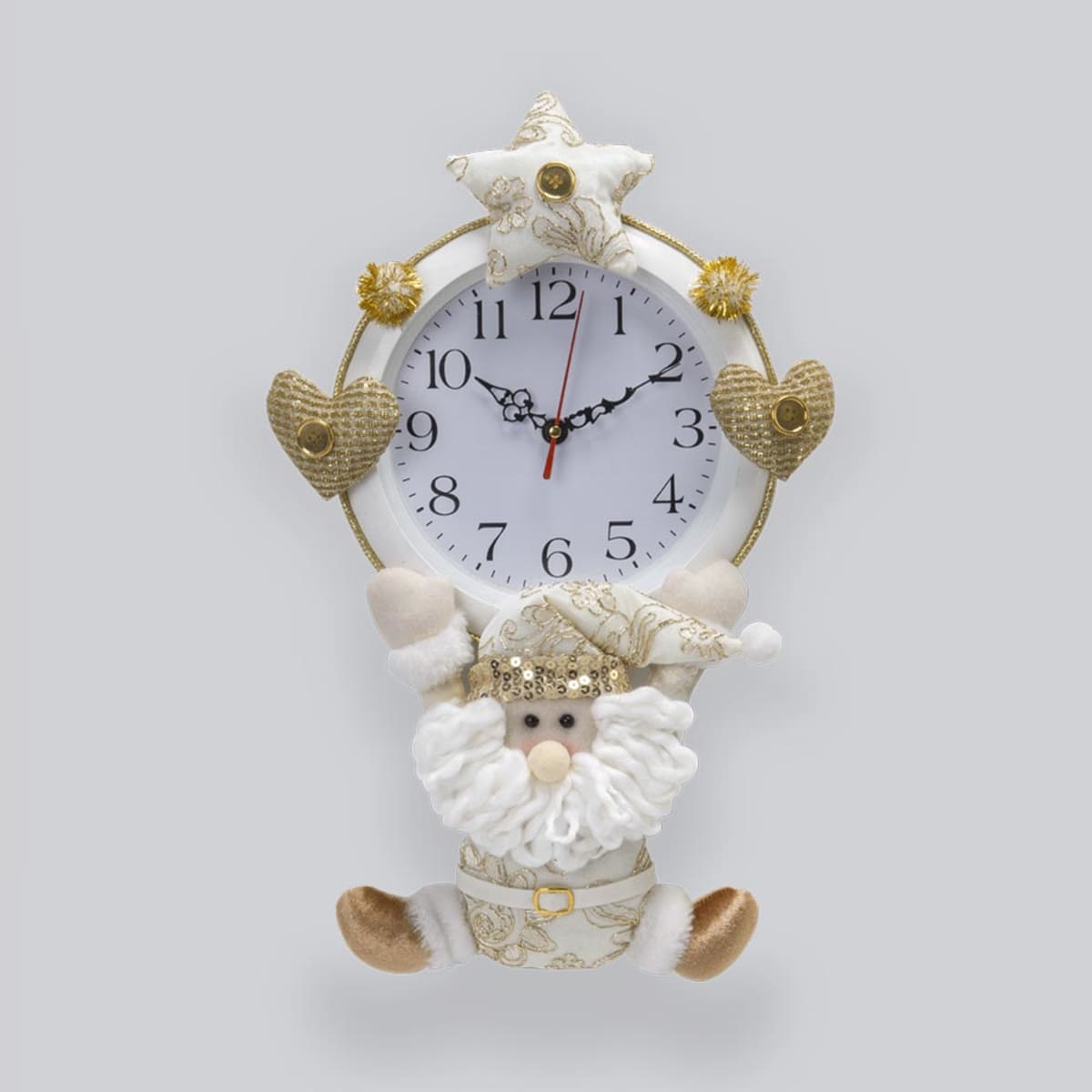 Reloj de pared navideño con Santa Claus, color blanco con dorado