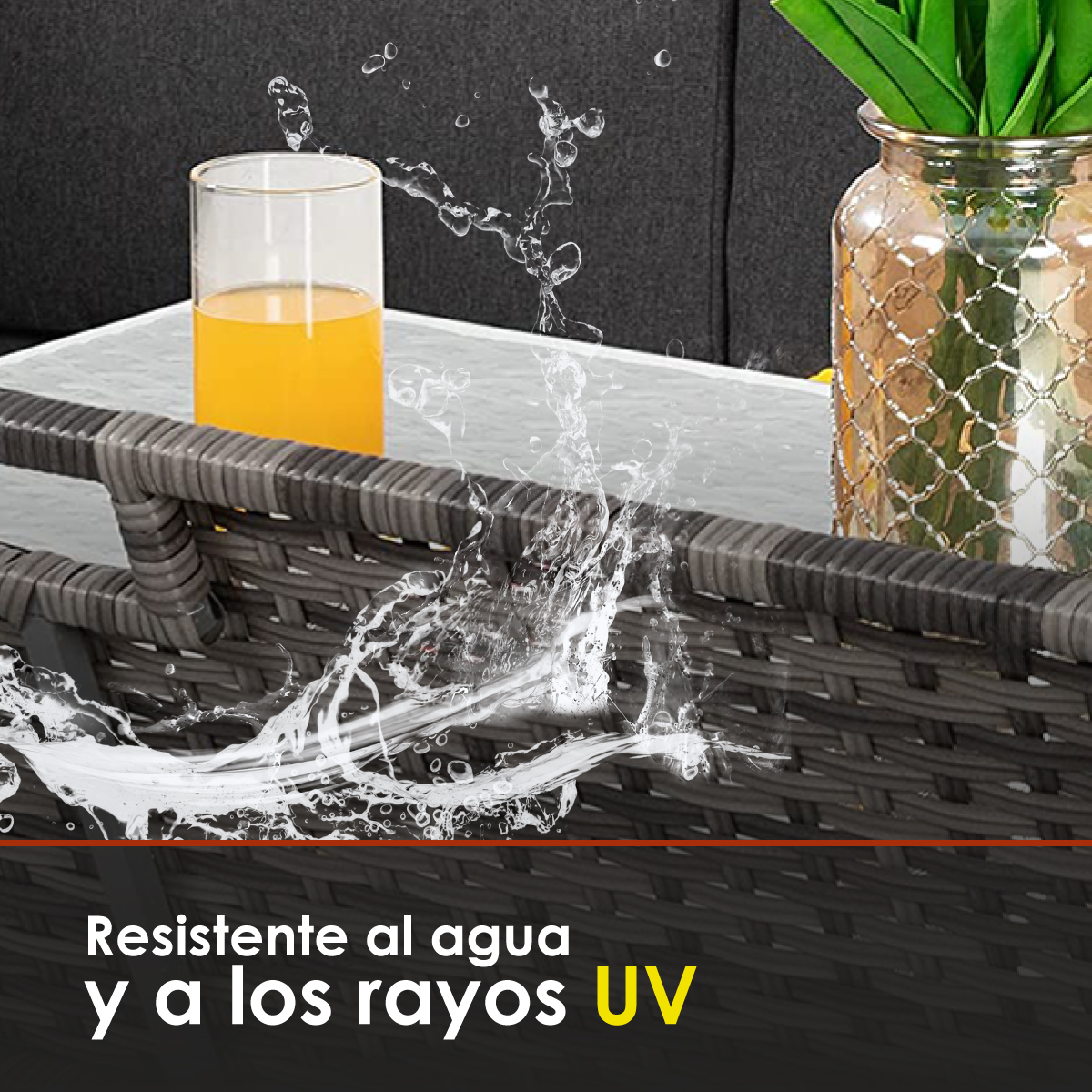 Sala Para Jardin Esquinera Gris con Cojines Rojos