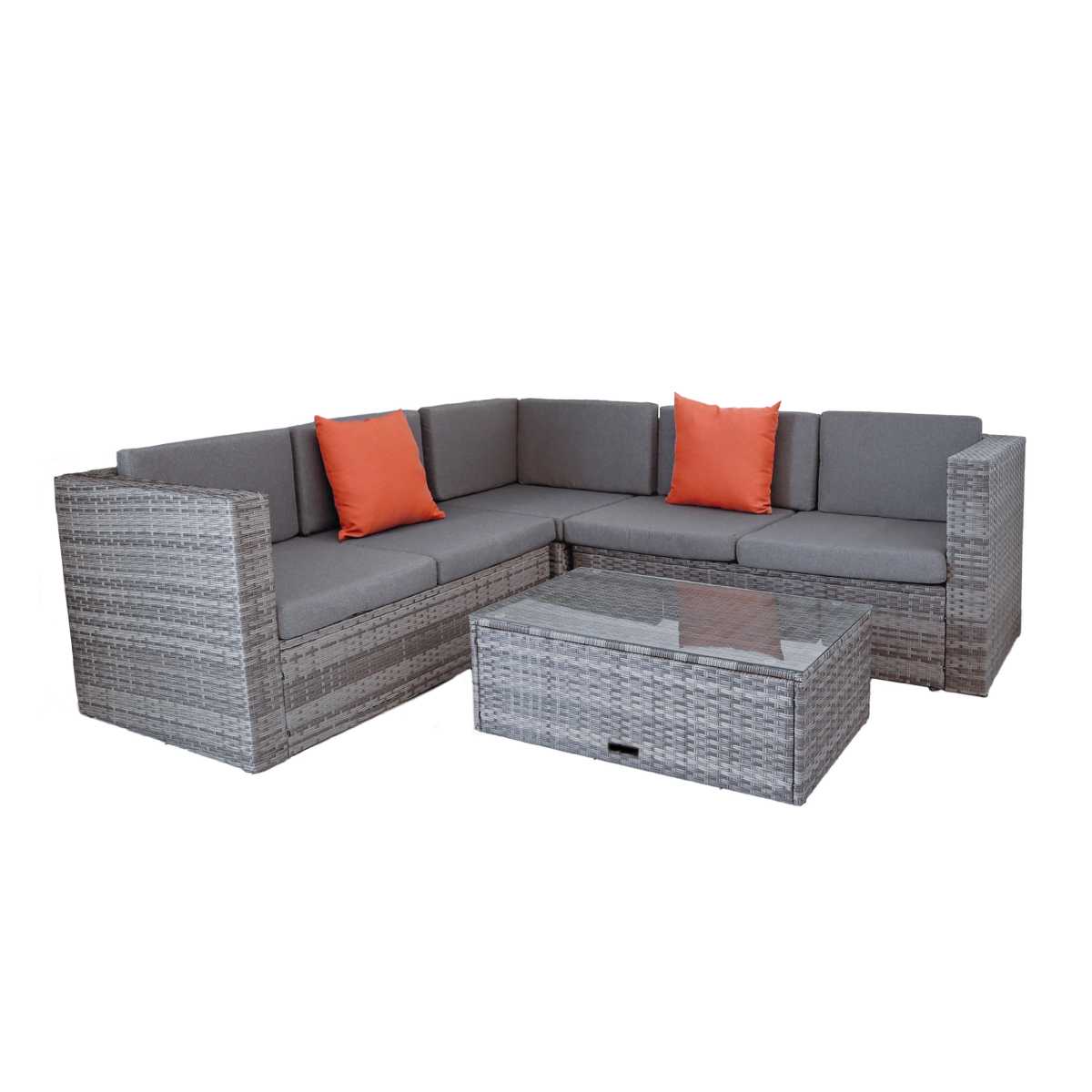 Sala Para Jardin Esquinera Gris con Cojines Rojos