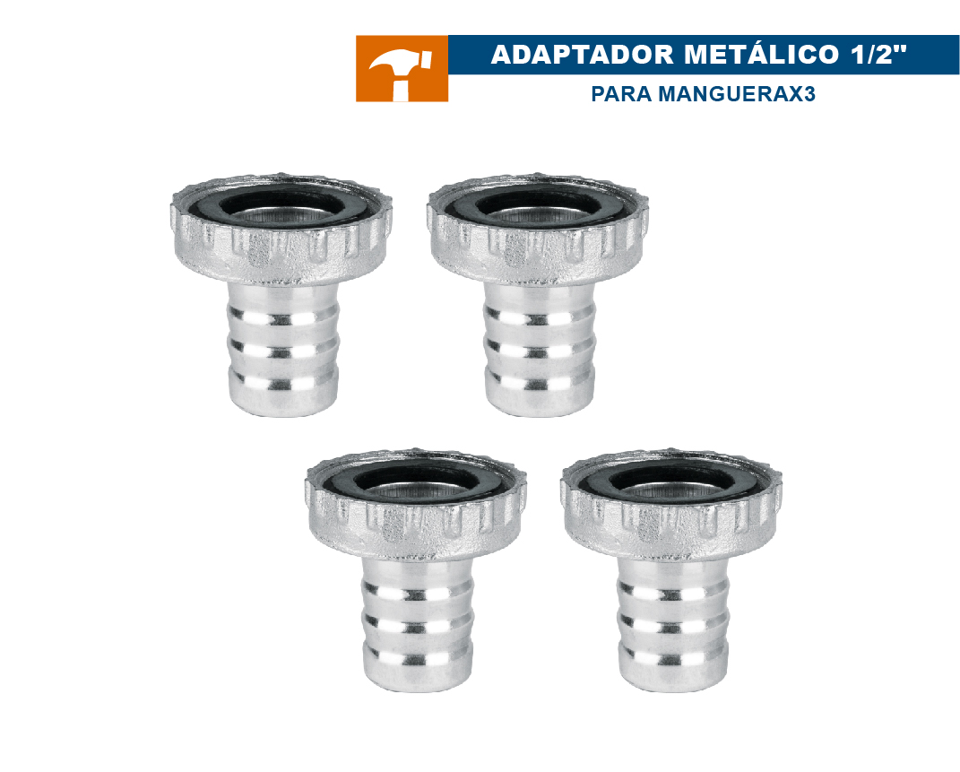 ADAPTADOR METÁLICO 1/2" PARA MANGUERA (3 PIEZAS), FOSET, KML458