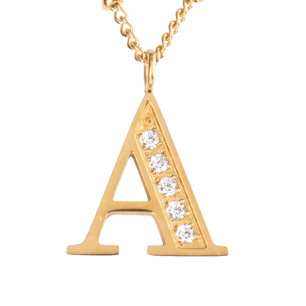 LuckyLy Collar Inicial Letra A , Collares de Mujer Acero Inoxidable Baño de Oro 18k y Zirconia Cúbica, Cadena con Dije de Inicial - Modelo Olga