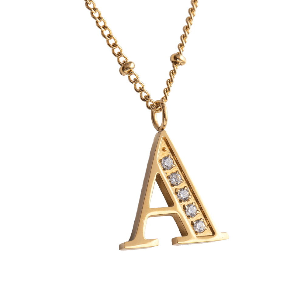 LuckyLy Collar Inicial Letra A , Collares de Mujer Acero Inoxidable Baño de Oro 18k y Zirconia Cúbica, Cadena con Dije de Inicial - Modelo Olga