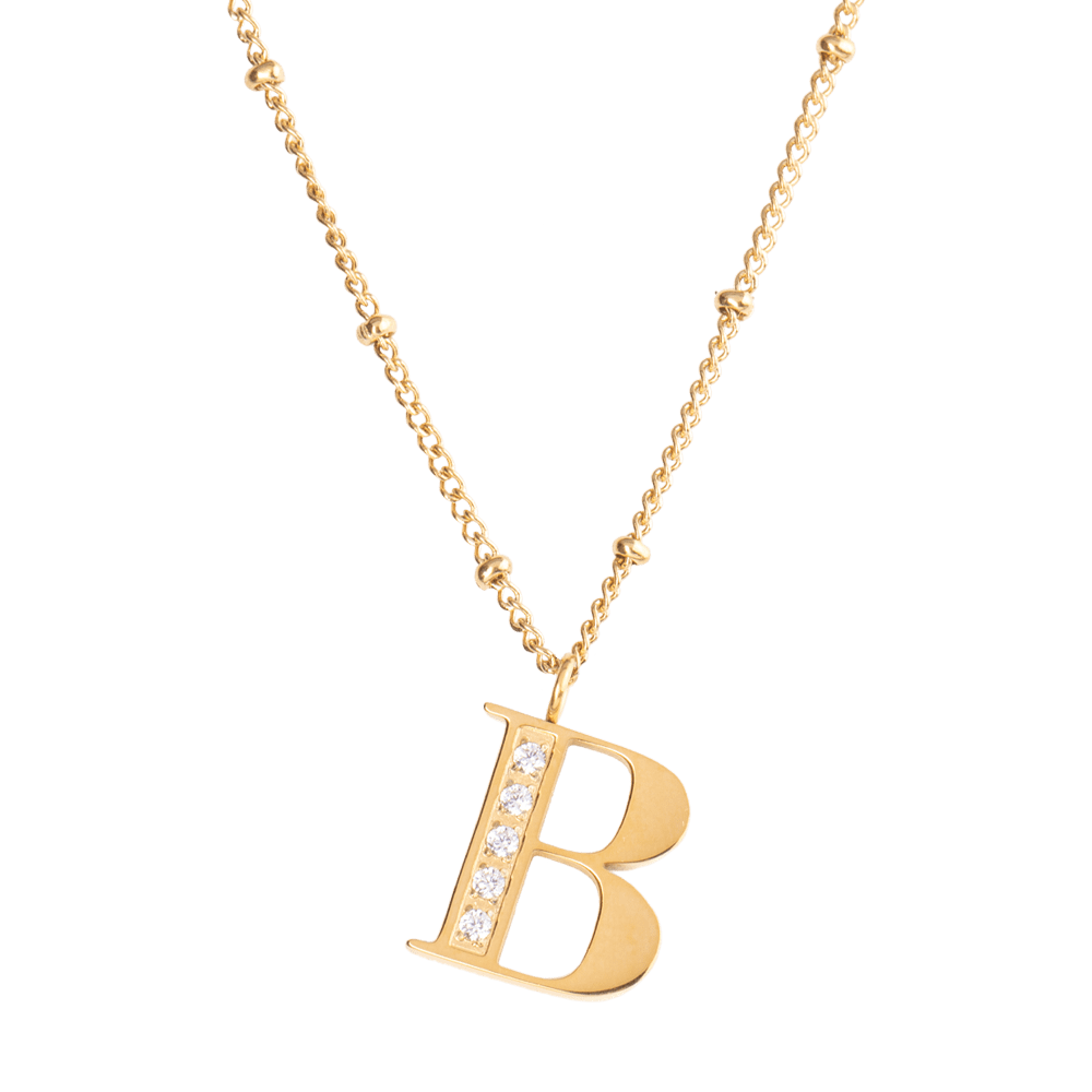 LuckyLy Collar Inicial Letra B , Collares de Mujer Acero Inoxidable Baño de Oro 18k y Zirconia Cúbica, Cadena con Dije de Inicial - Modelo Olga