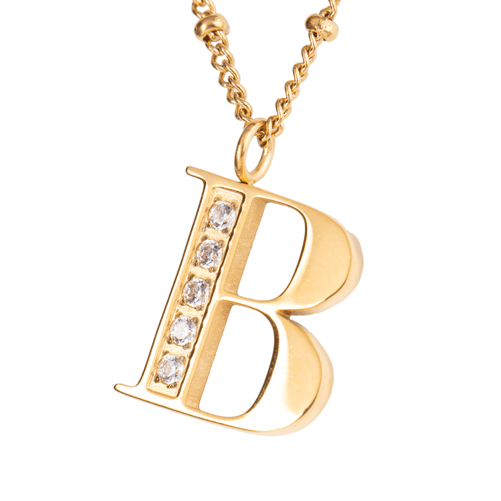 LuckyLy Collar Inicial Letra B , Collares de Mujer Acero Inoxidable Baño de Oro 18k y Zirconia Cúbica, Cadena con Dije de Inicial - Modelo Olga