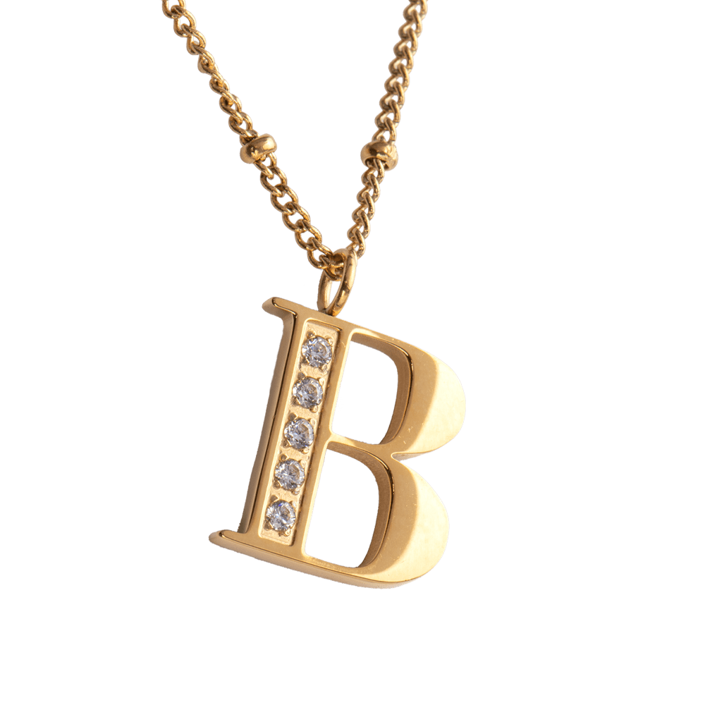 LuckyLy Collar Inicial Letra B , Collares de Mujer Acero Inoxidable Baño de Oro 18k y Zirconia Cúbica, Cadena con Dije de Inicial - Modelo Olga