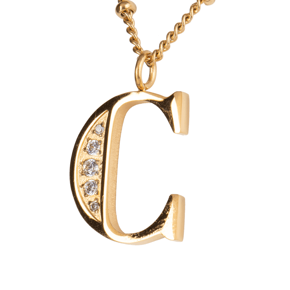 LuckyLy Collar Inicial Letra C , Collares de Mujer Acero Inoxidable Baño de Oro 18k y Zirconia Cúbica, Cadena con Dije de Inicial - Modelo Olga