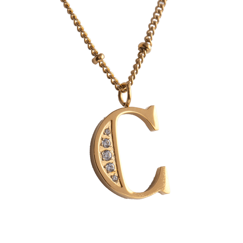 LuckyLy Collar Inicial Letra C , Collares de Mujer Acero Inoxidable Baño de Oro 18k y Zirconia Cúbica, Cadena con Dije de Inicial - Modelo Olga
