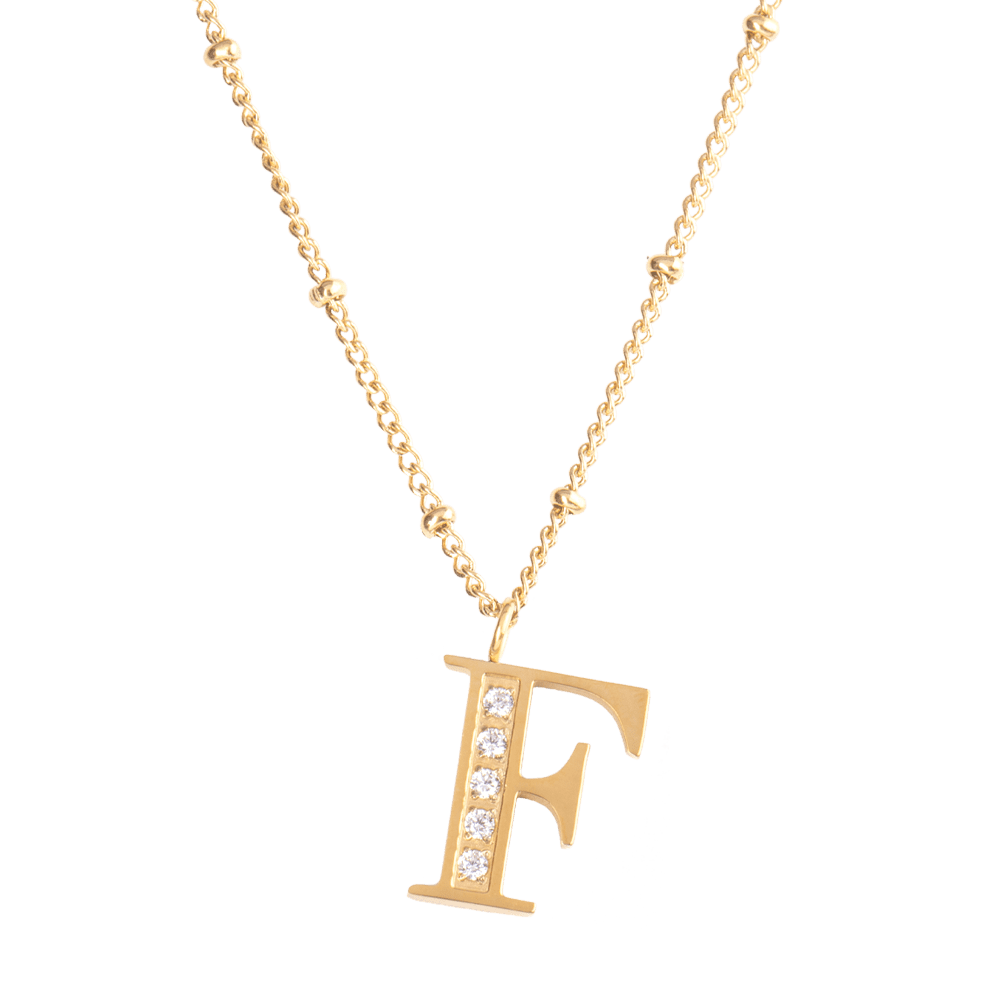 LuckyLy Collar Inicial Letra F , Collares de Mujer Acero Inoxidable Baño de Oro 18k y Zirconia Cúbica, Cadena con Dije de Inicial - Modelo Olga