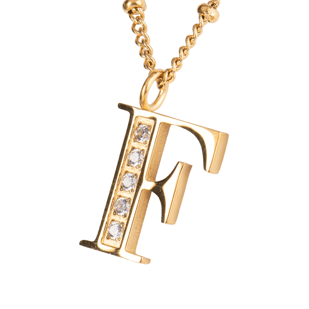 LuckyLy Collar Inicial Letra F , Collares de Mujer Acero Inoxidable Baño de Oro 18k y Zirconia Cúbica, Cadena con Dije de Inicial - Modelo Olga