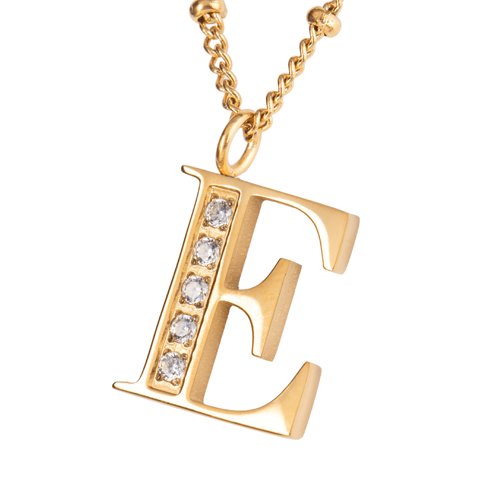 LuckyLy Collar Inicial Letra E , Collares de Mujer Acero Inoxidable Baño de Oro 18k y Zirconia Cúbica, Cadena con Dije de Inicial - Modelo Olga