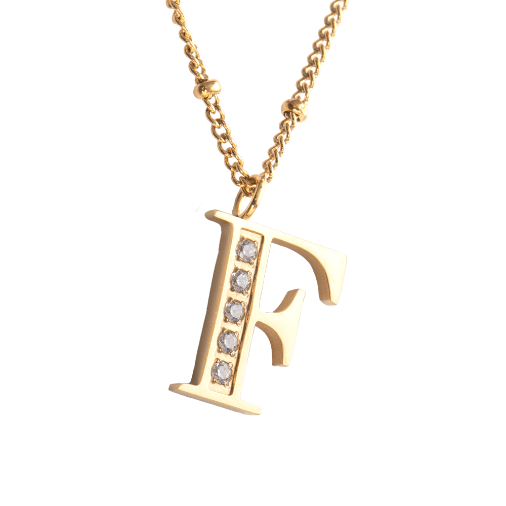 LuckyLy Collar Inicial Letra F , Collares de Mujer Acero Inoxidable Baño de Oro 18k y Zirconia Cúbica, Cadena con Dije de Inicial - Modelo Olga