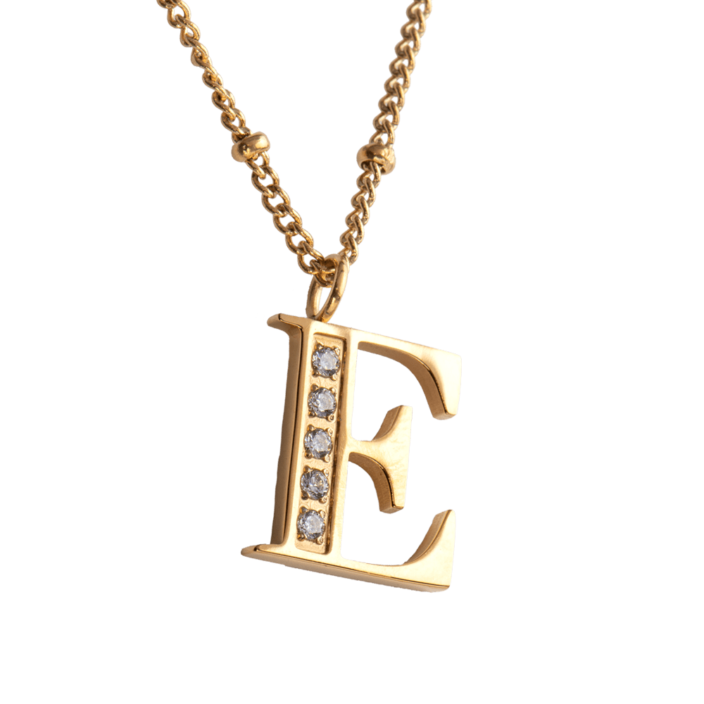 LuckyLy Collar Inicial Letra E , Collares de Mujer Acero Inoxidable Baño de Oro 18k y Zirconia Cúbica, Cadena con Dije de Inicial - Modelo Olga