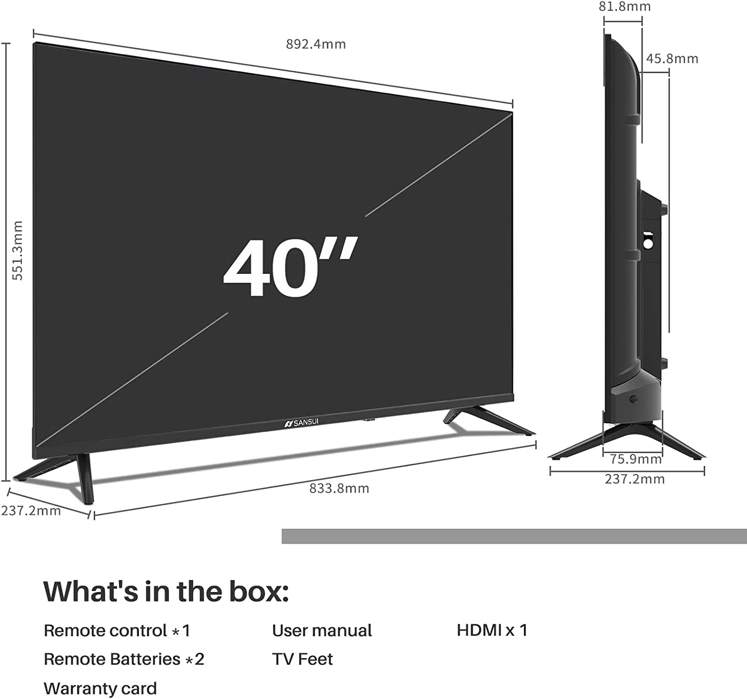 Pantalla de 40 pulgadas fhd smart tv android marca sansui smx40v1fa