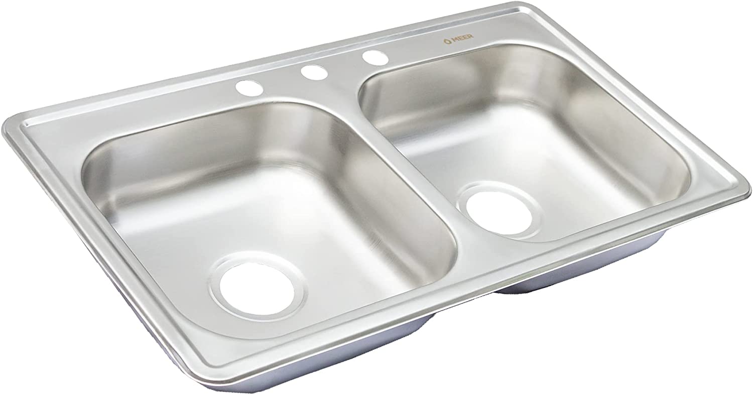 Tarja Doble en Acero inoxidable 84cm x 48cm con Kit de Instalación (Tarja para empotrar).