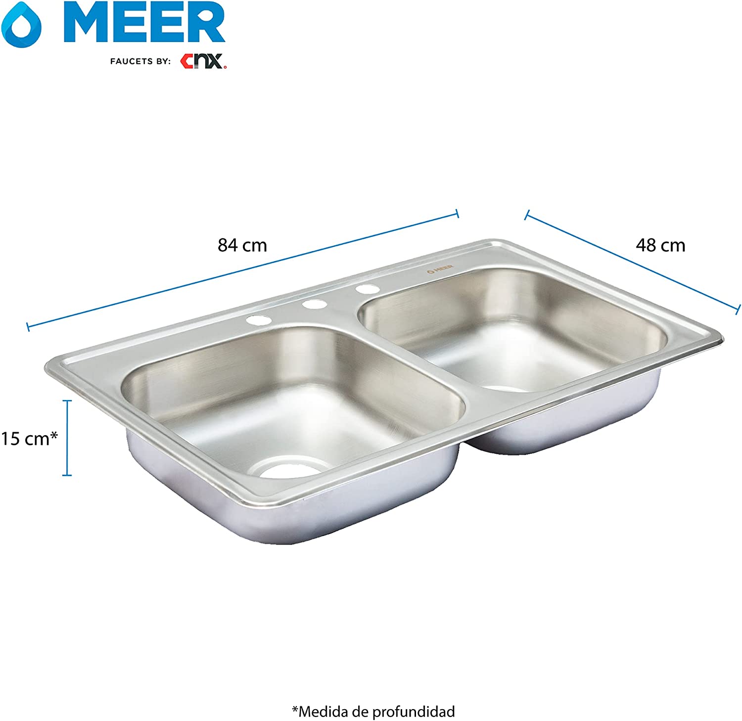 Tarja Doble en Acero inoxidable 84cm x 48cm con Kit de Instalación (Tarja para empotrar).