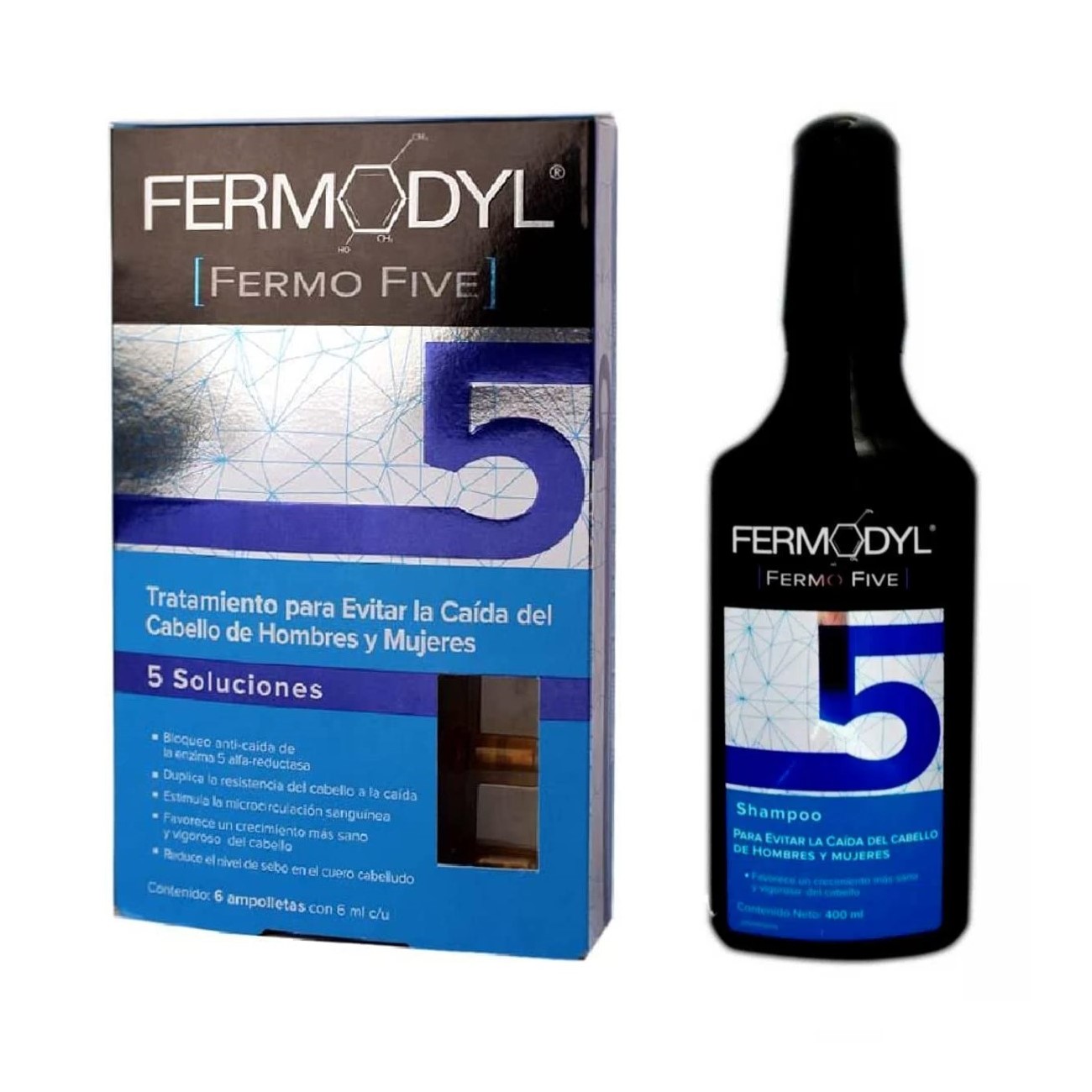 Fermodyl Ampolletas Fermofive 6 Ampolletas de 6ml Con Shampoo de 400 ml (2x1)