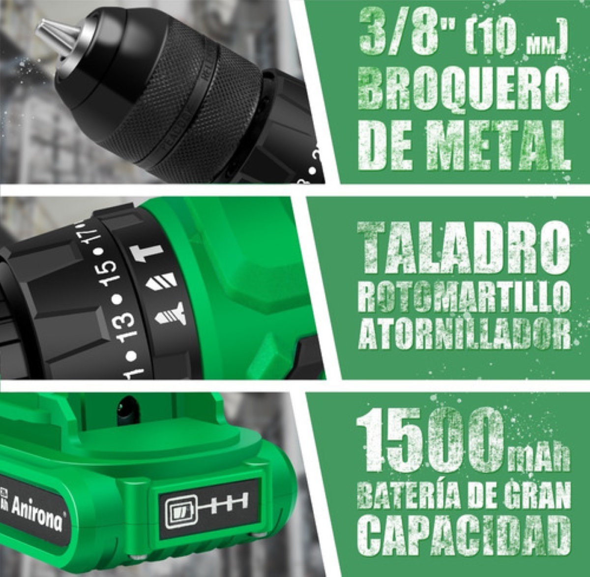 Taladro Atornillador De 20v 1 Batería Color Verde