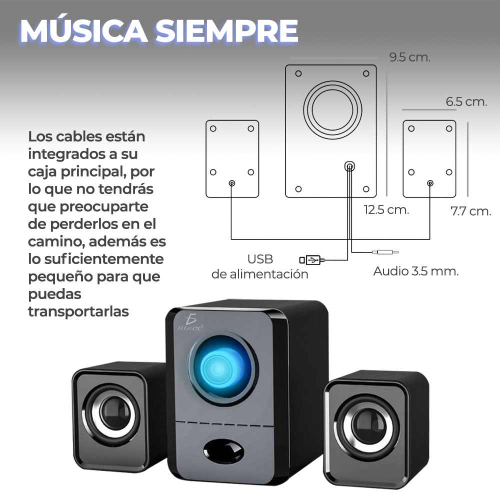 Bocinas para PC Computadora Auxiliar 2.1 Canales Subwoofer