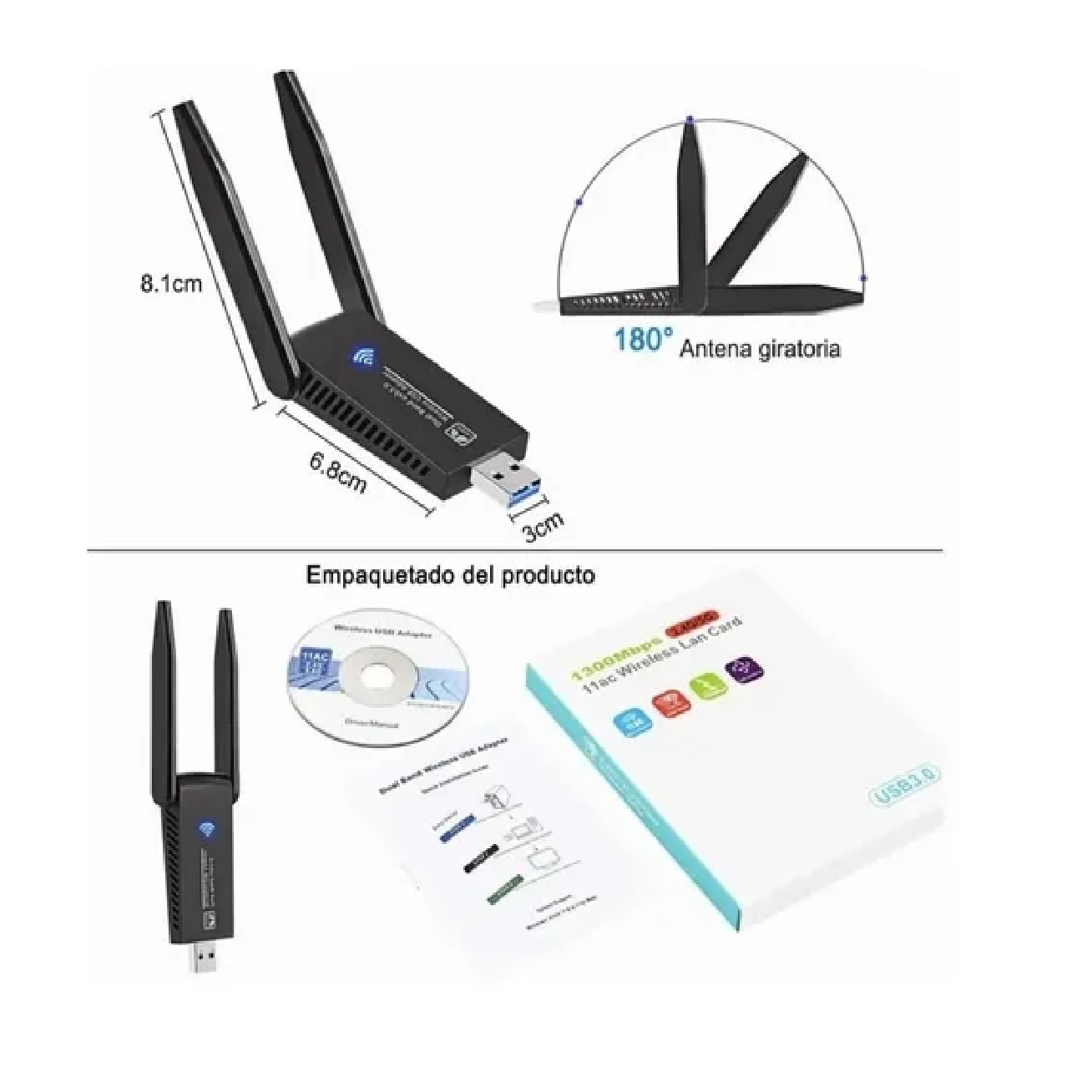 Antena Adaptadora Wifi Usb Para Laptop De 1300mbps