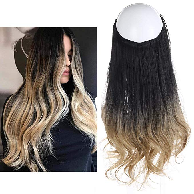 Extensiones Cabello De Liga / Halo De Fibra Resistente Al Calor M01-1BT16 NEGRO BALAYAGE RUBIO CENIZO