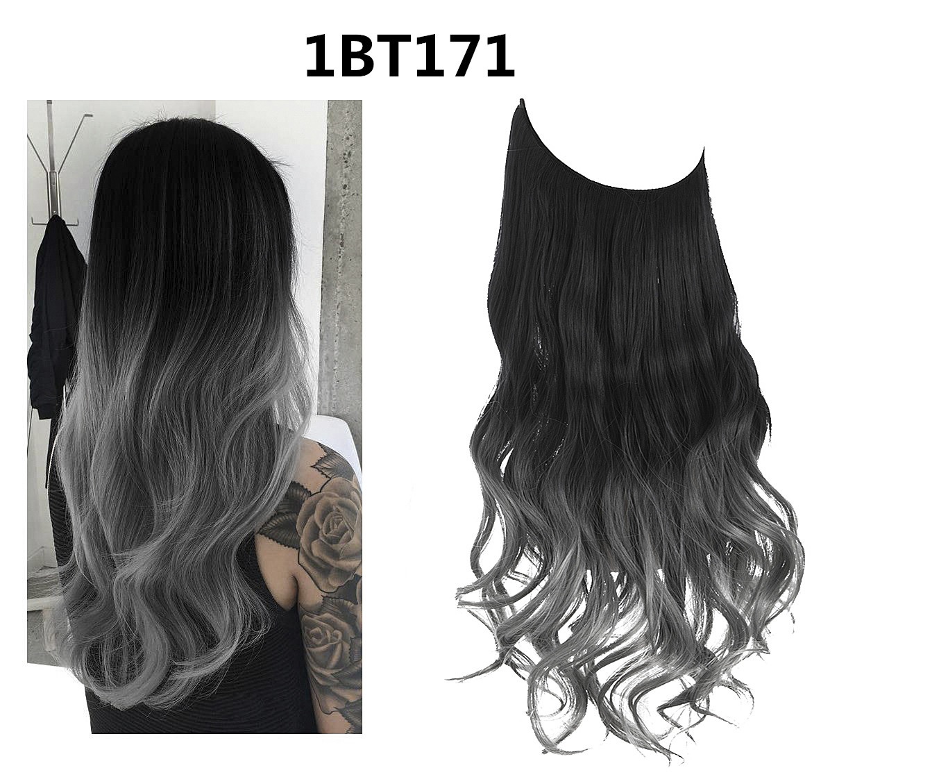Extensiones Cabello De Liga / Halo De Fibra Resistente Al Calor M01 - IBT171 NEGRO BALAYAGE PLATA