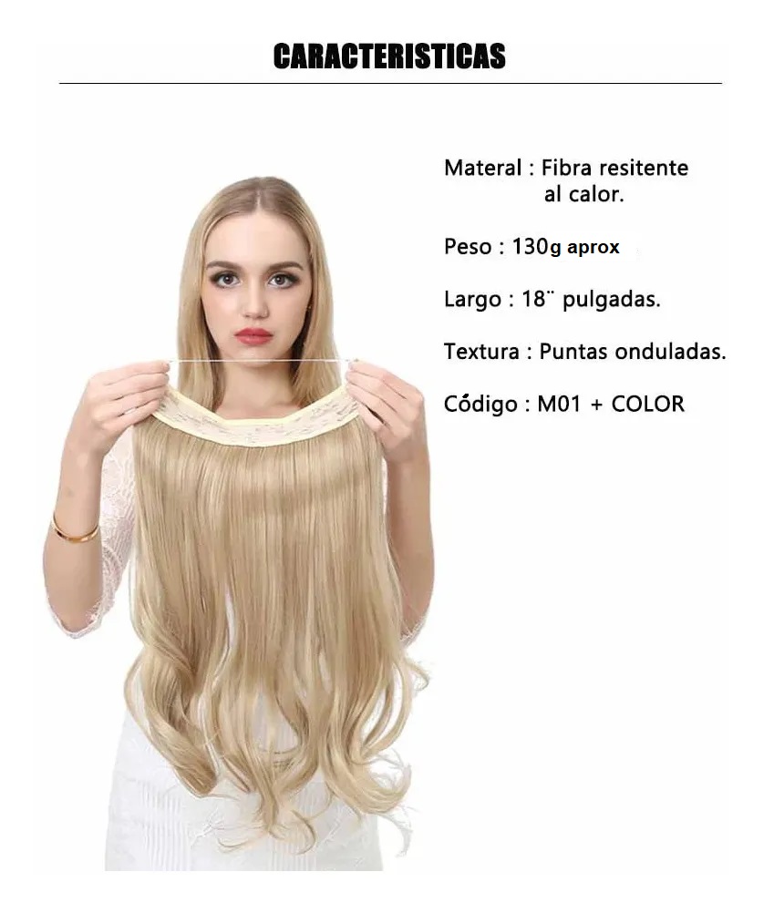 Extensiones Cabello De Liga / Halo De Fibra Resistente Al Calor M01-30 RUBIO COBRIZO