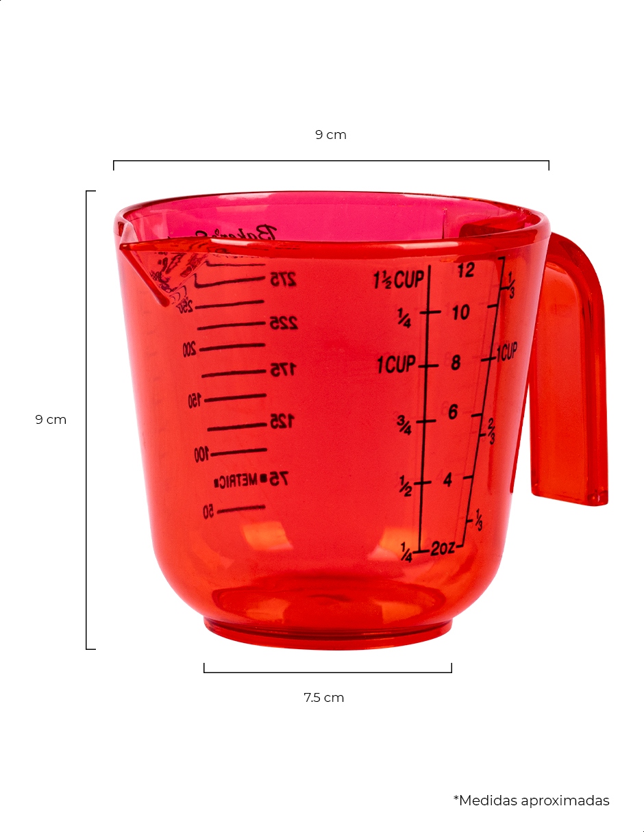 Taza medidora color rojo Kennedy, capacidad de 300 mililitros