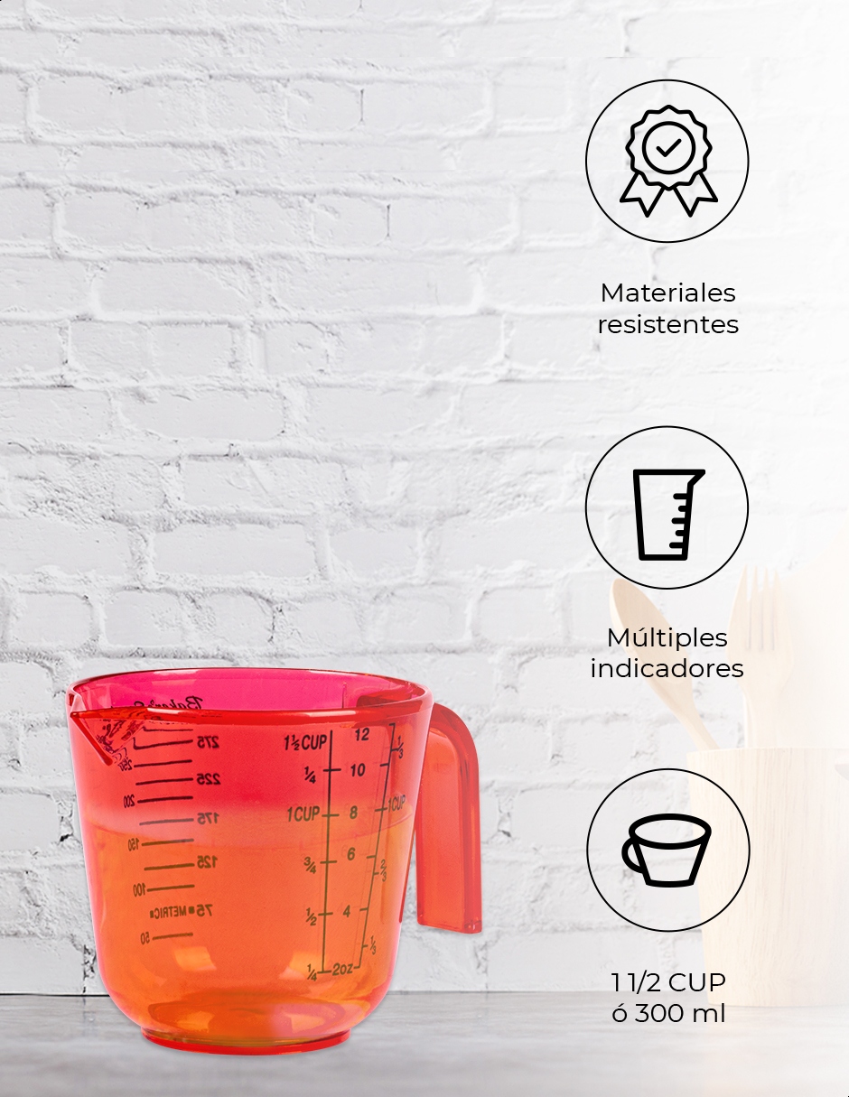 Taza medidora color rojo Kennedy, capacidad de 300 mililitros