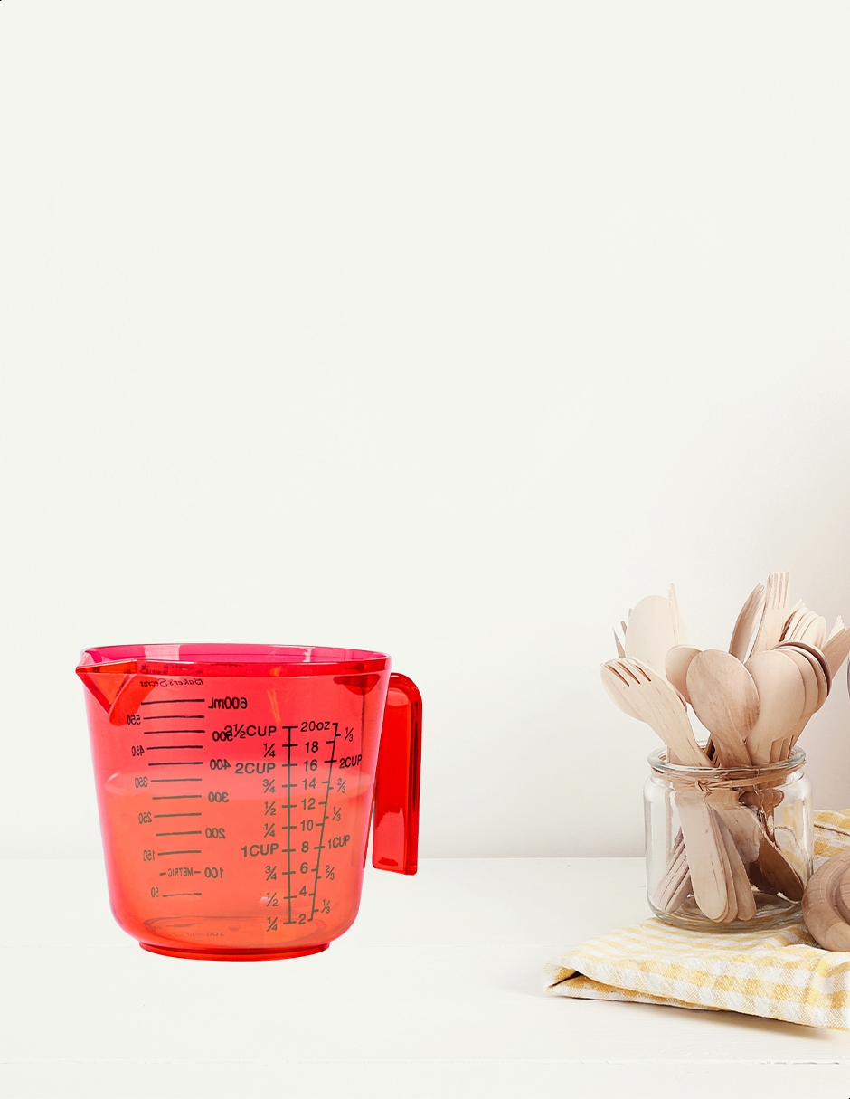 Taza medidora color rojo Kennedy, capacidad de 600 mililitros