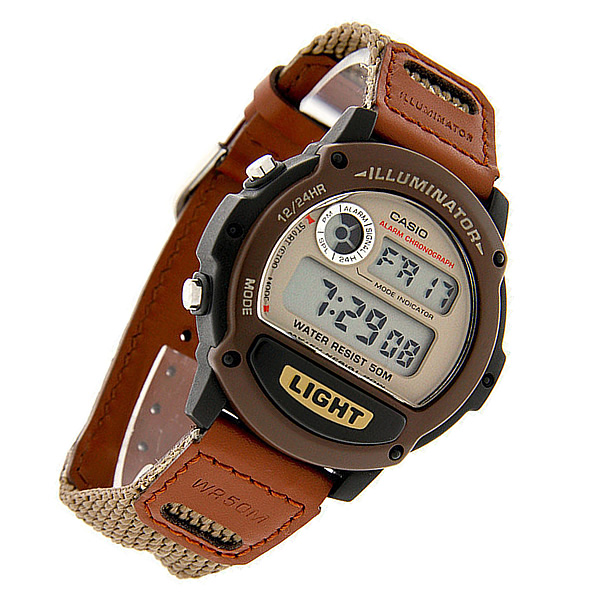 Reloj Casio Sport W89 con Correa de Cuero y Tela. Cronometro, Alarma, Resistente al Agua.